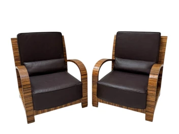 Two Art Deco Lounge Chairs with Leather Cushions France, 1930s